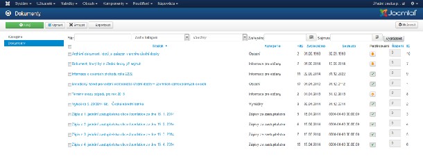 Přehled dokumentů v komponentě Úřední deska pro Joomla