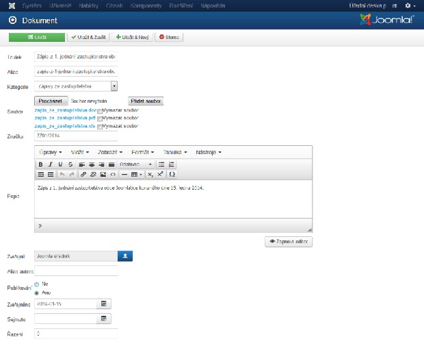 Detail dokumentu komponenty Úřední deska pro Joomla 3